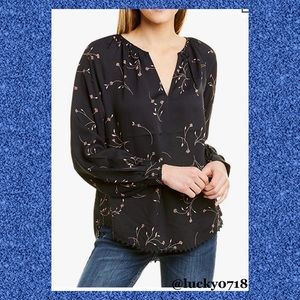 Joie NWT Allea Midnight Navy w Mauve Pink Floral Pattern Top Sz S